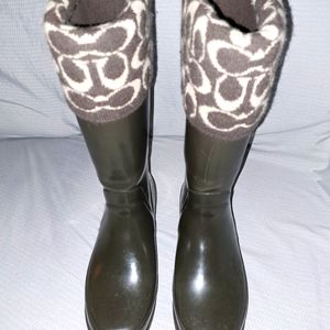 Coach Dark Brown Rain Boots With 2 Way Cuffs     Size 7 * FREE SHIPPING!